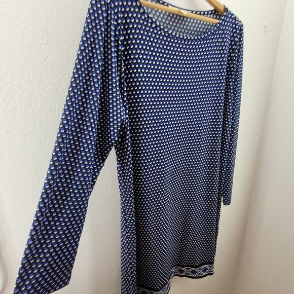 Michael Michael Kors Shift Dress Women's Plus Size 2X Blue Geometric Long Sleeve - Picture 5 of 12